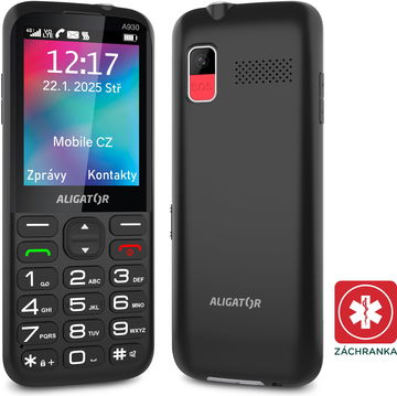 Aligator mobilní telefon A930 GPS 4G Senior černý