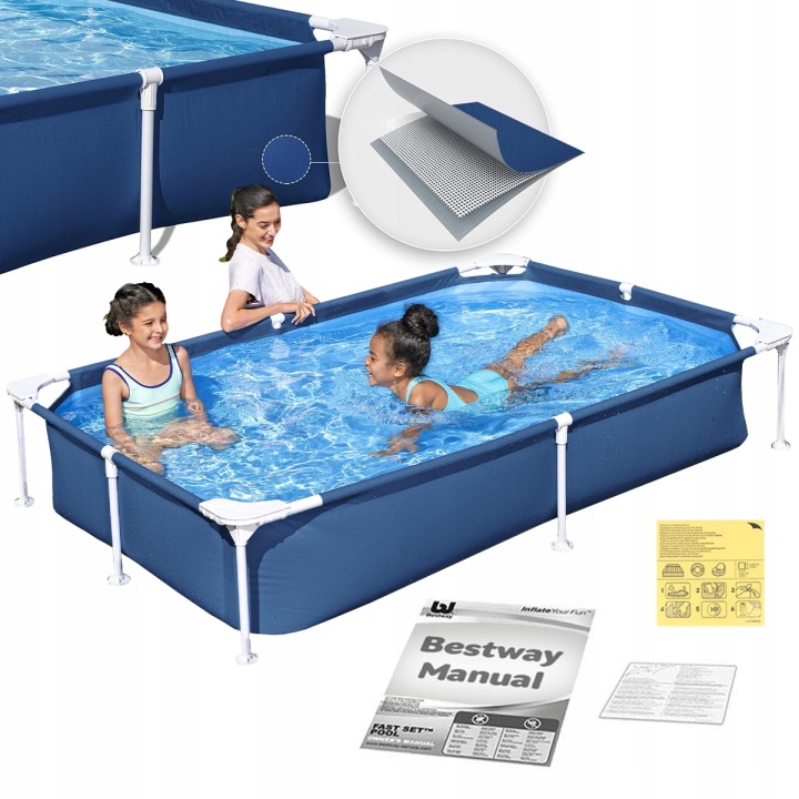 BAZÉN RÁMOVÝ ZAHRADNÍ OBDÉLNÍKOVÝ RODINNÝ 221x150x43cm BESTWAY Pevný - Perfektní hodnocení
