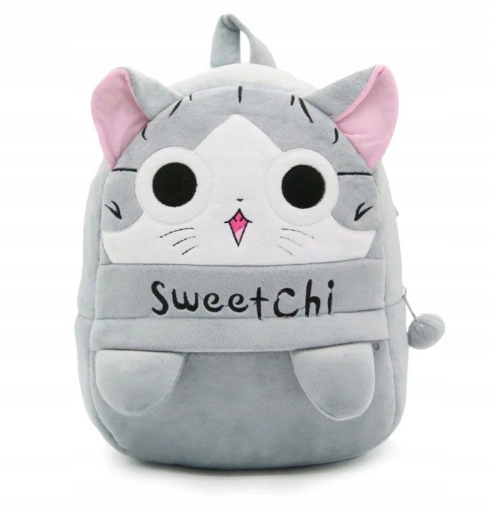 BATOH PLYŠOVÁ KOČIČKA KAWAII PRO DÍTĚ DO ŠKOLKY, MĚKKÝ, ŠEDÝ
