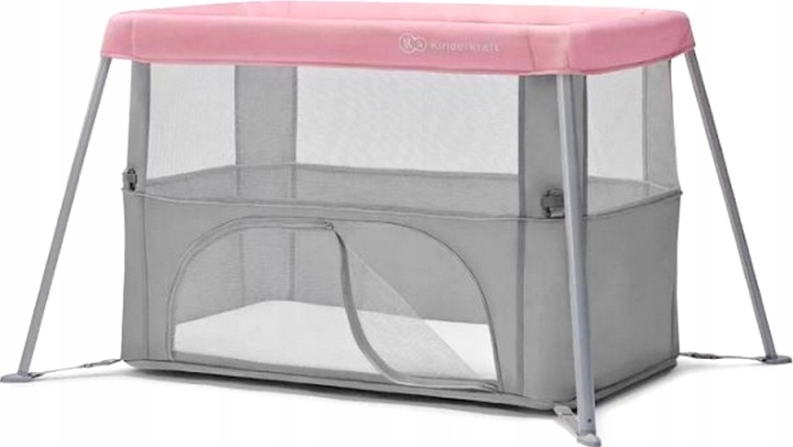 Cestovní postýlka a ohrádka MOVI 2v1 Kinderkraft šedo-růžová, skládací