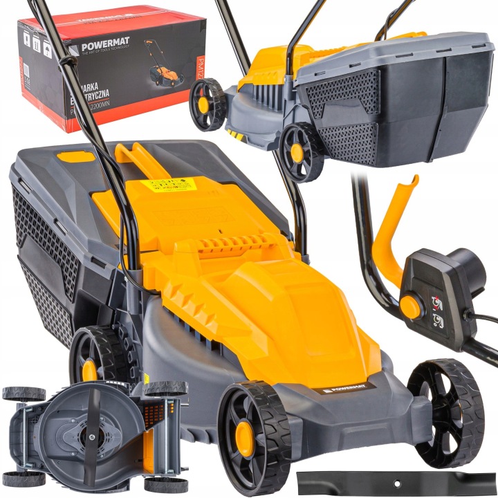 ELEKTRICKÁ SEKAČKA NA TRÁVY 2200W NŮŽ 32CM LEHKÁ VELKÝ KOŠ 30L ZAHRADNÍ