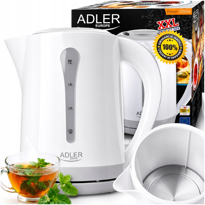 Elektrická varná konvice z plastu Adler 2,5 l bílá