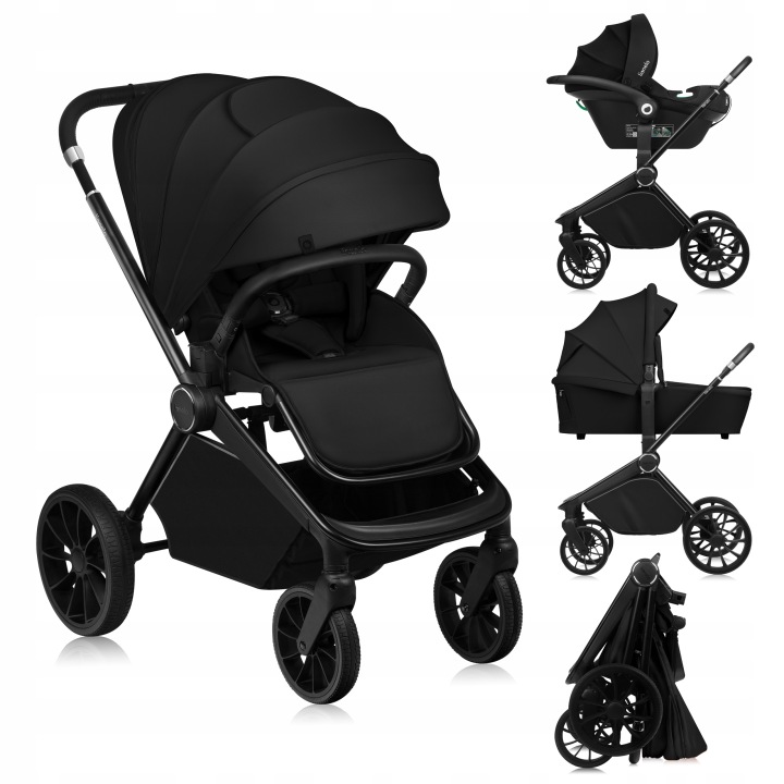 Lionelo dětský kočárek MIKA PLUS 3IN1 BLACK ONYX