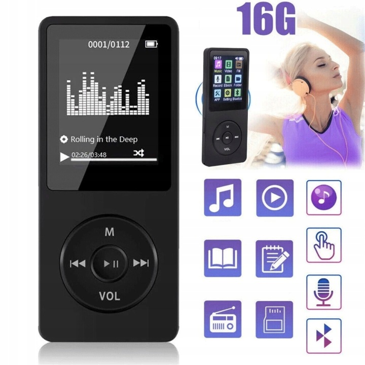 MP3 přehrávač Bedee 16GB ODTWARZACZ MP3 černý 16 GB (do 1500 Kč)