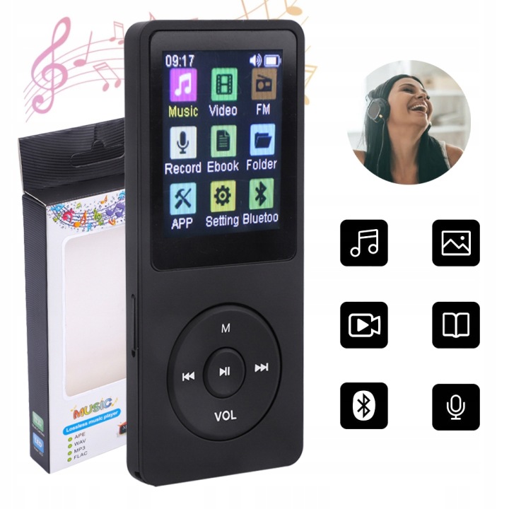 MP3 přehrávač Bedee BLUETOOTH 5.0 16GB černý, 16 GB