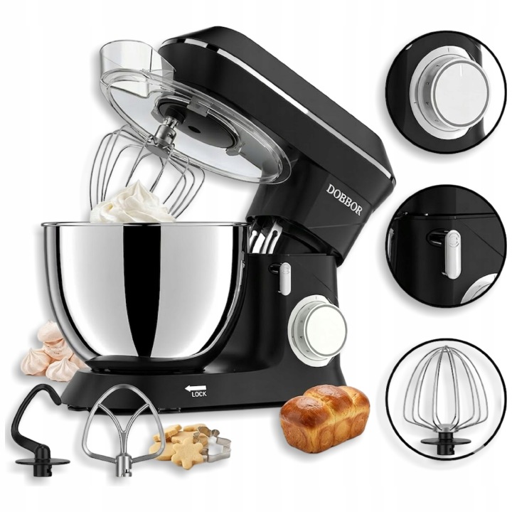 Kuchyňský robot Planetární mixér 1500W 9,5L 7 rychlostí nerezová ocelová mísa černý