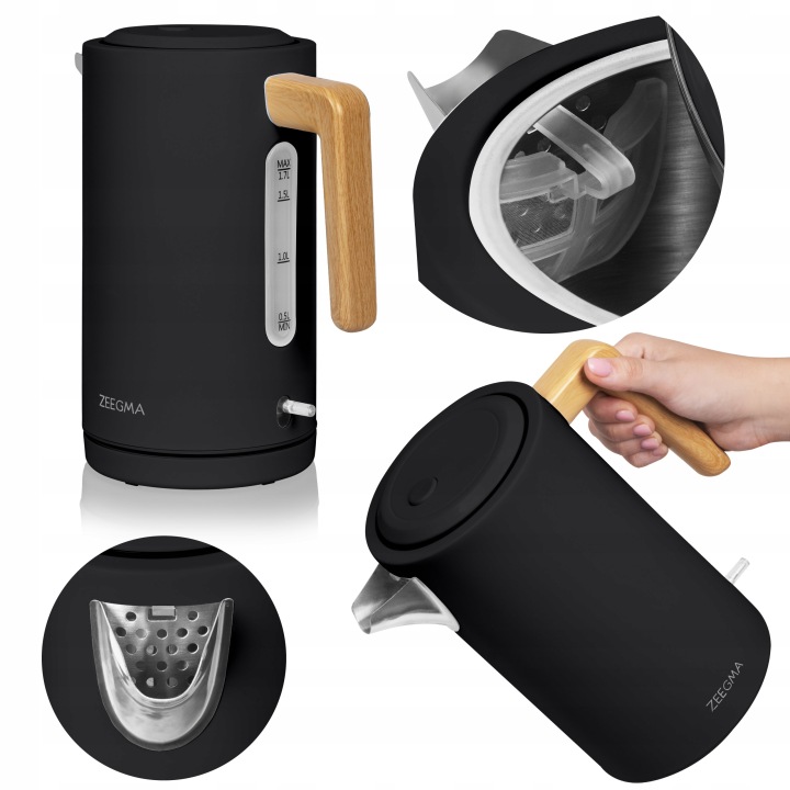 Rychlovarná konvice Zeegma ZE-KETLEE BLACK WOOD 2200 W, 1,7 l, černá