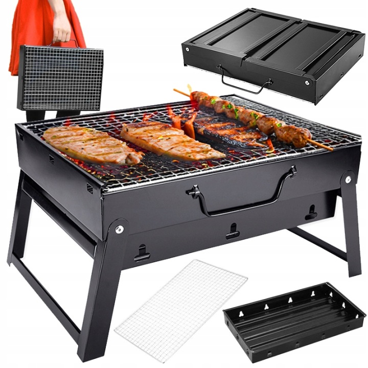 TURISTICKÝ gril na uhlí 35 x 27 cm – kempingový, přenosný, skládací