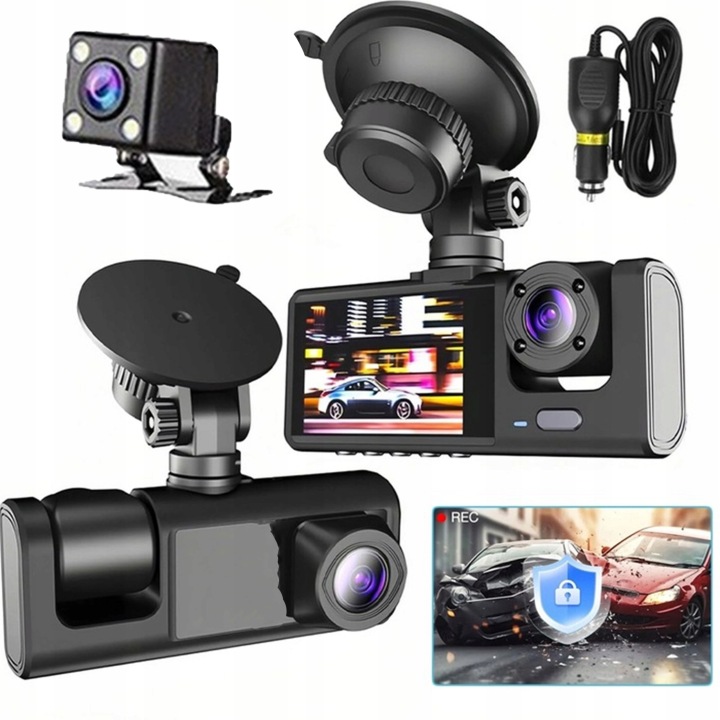 VIDEOREKORDÉR KAMERA AUTOMOBILOVÁ FULL HD 3KAMERY COUVACÍ KAMERA G-SENZOR